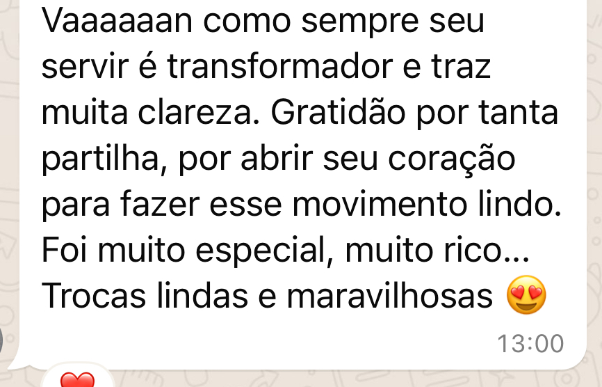 Mensagem de agradecimento de uma participante